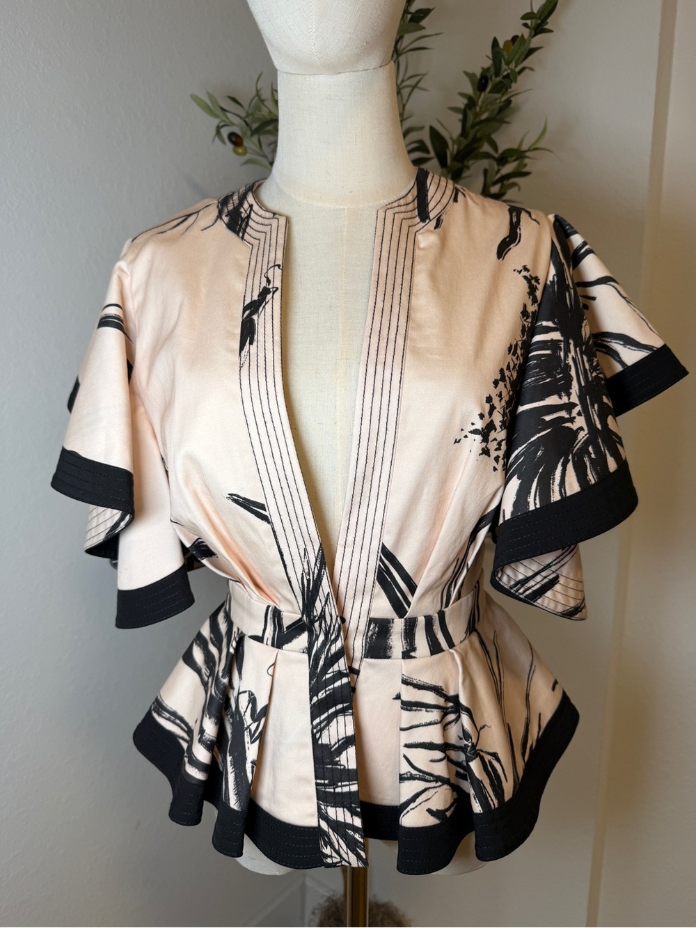 Peplum Print Blazer in Blush Pink and Black
